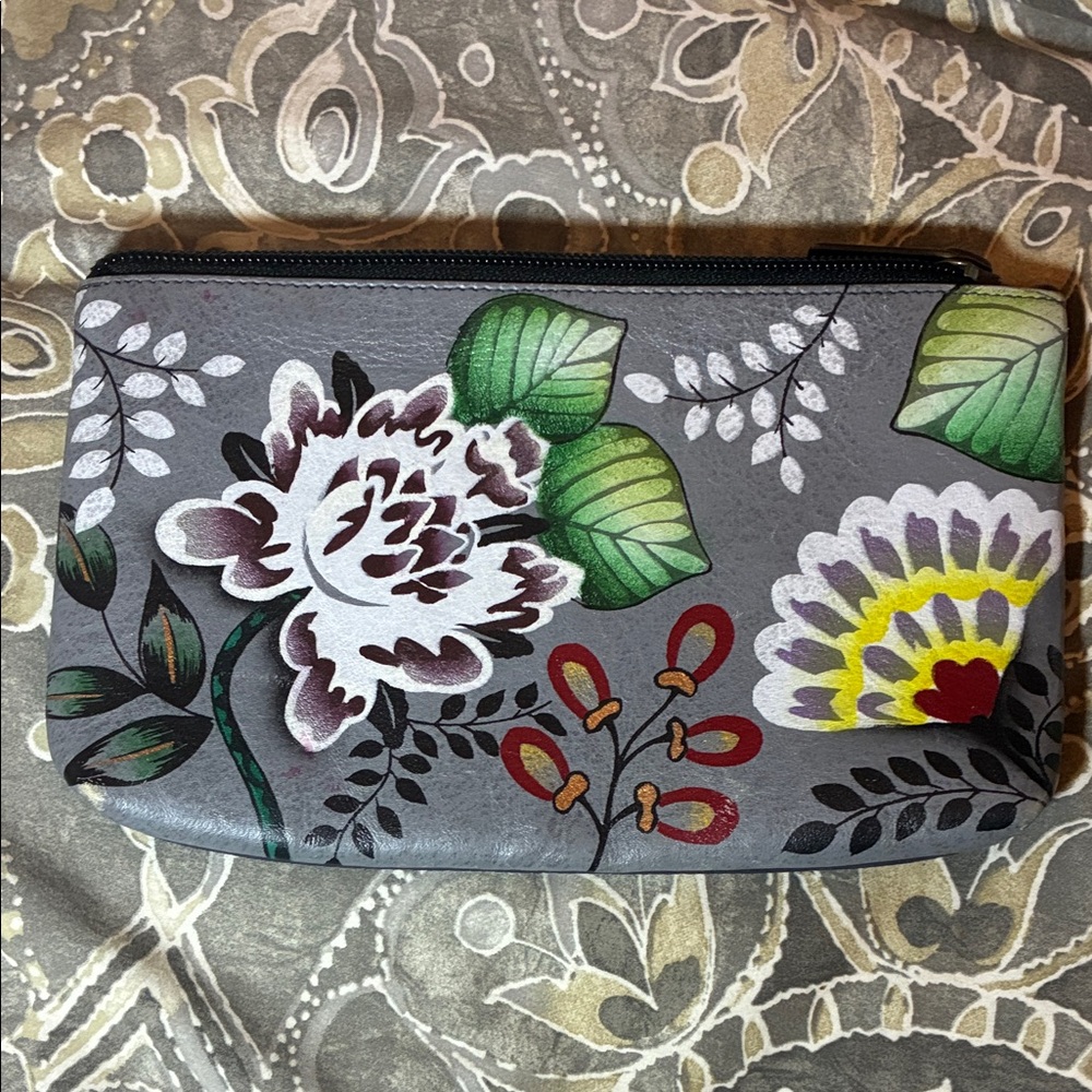 Anuschka Gray Floral Clutch